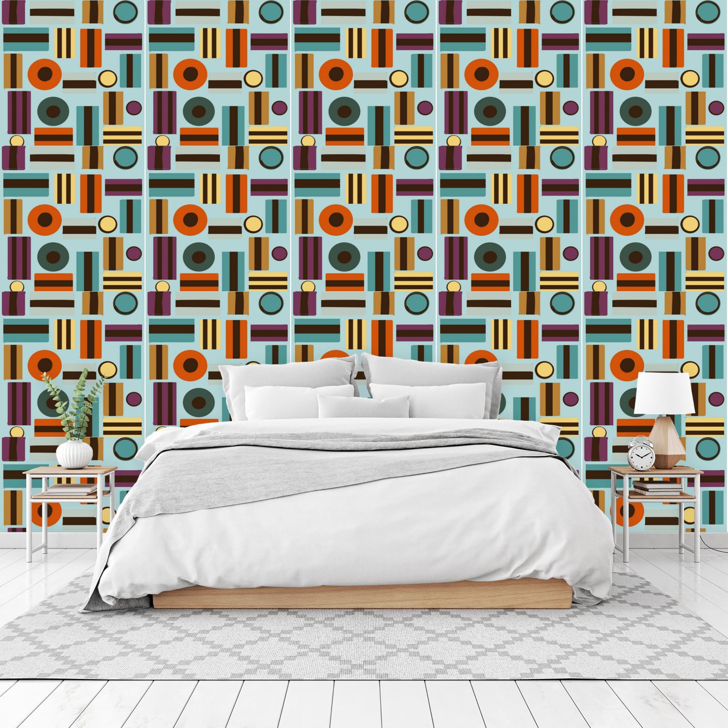 Geo retro pill and stick roll of Wallpaper