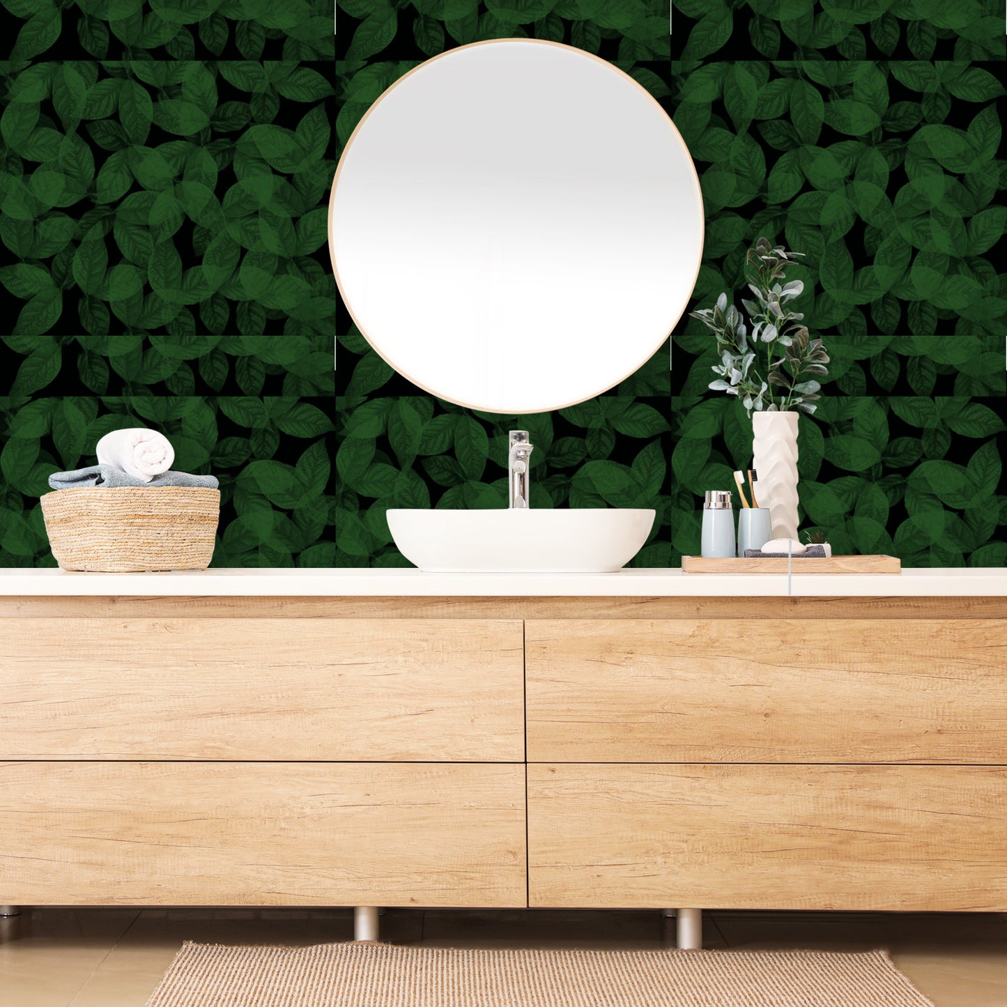 Moody Green leaves Wallpaper Panels