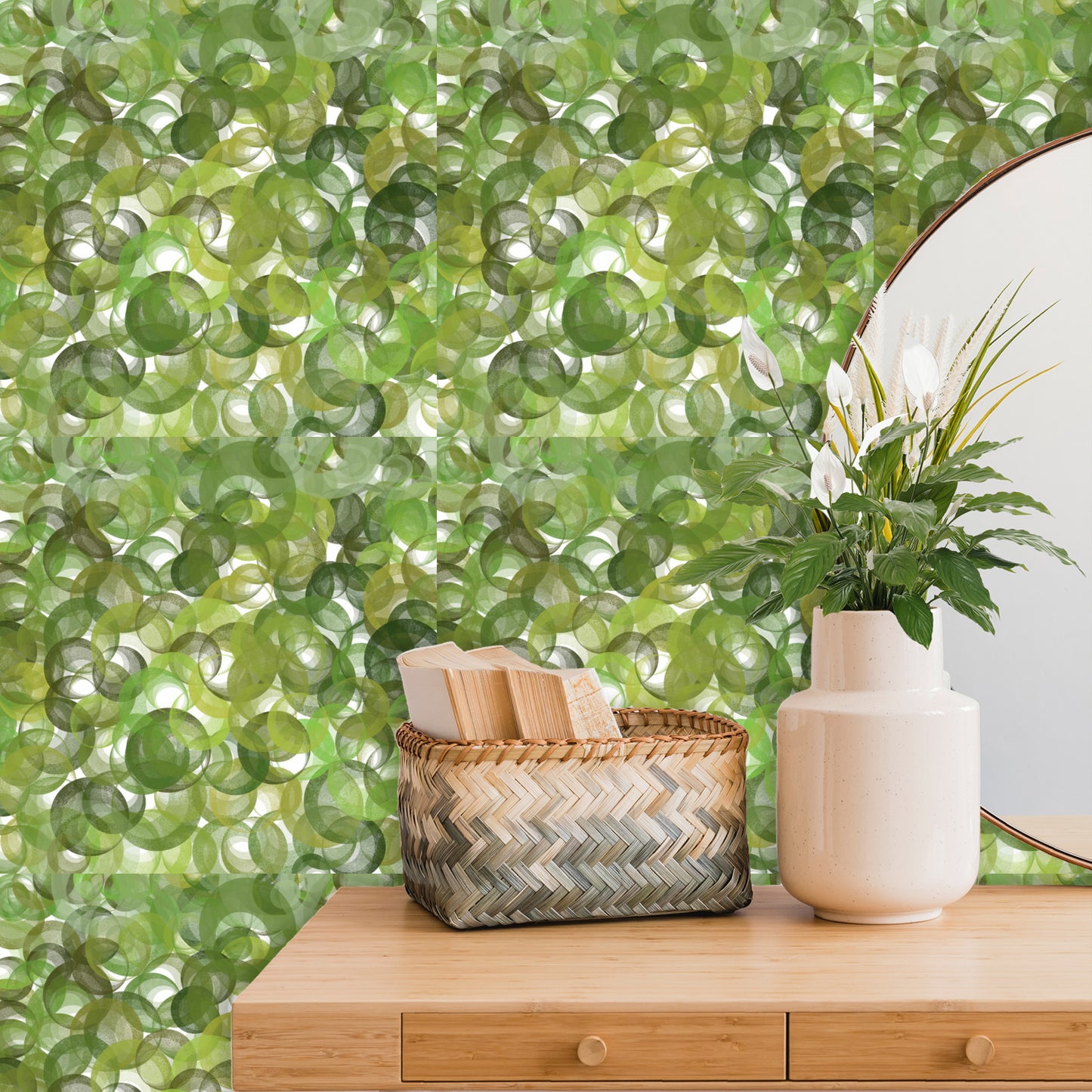 Green Bubbles peel and stick Wallpaper Panels