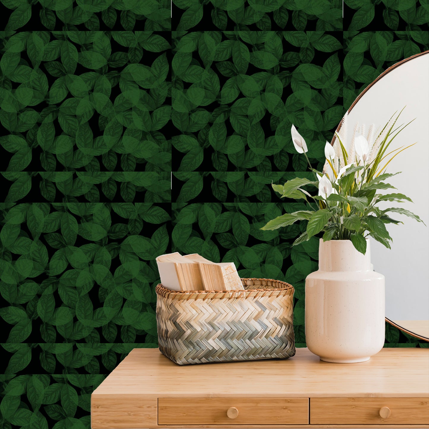 Moody Green leaves Wallpaper Panels